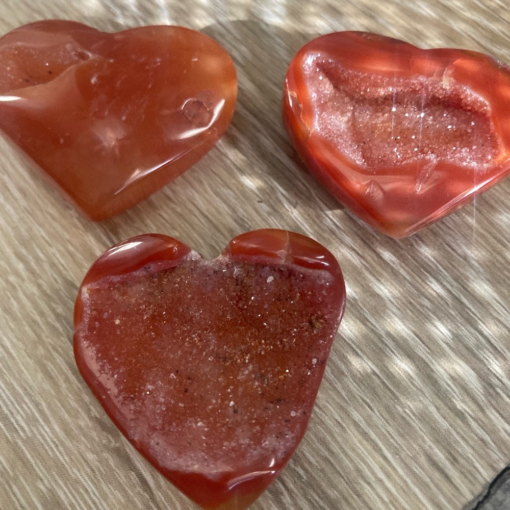 Gorgeous carnelian sparkly druzy heart stones